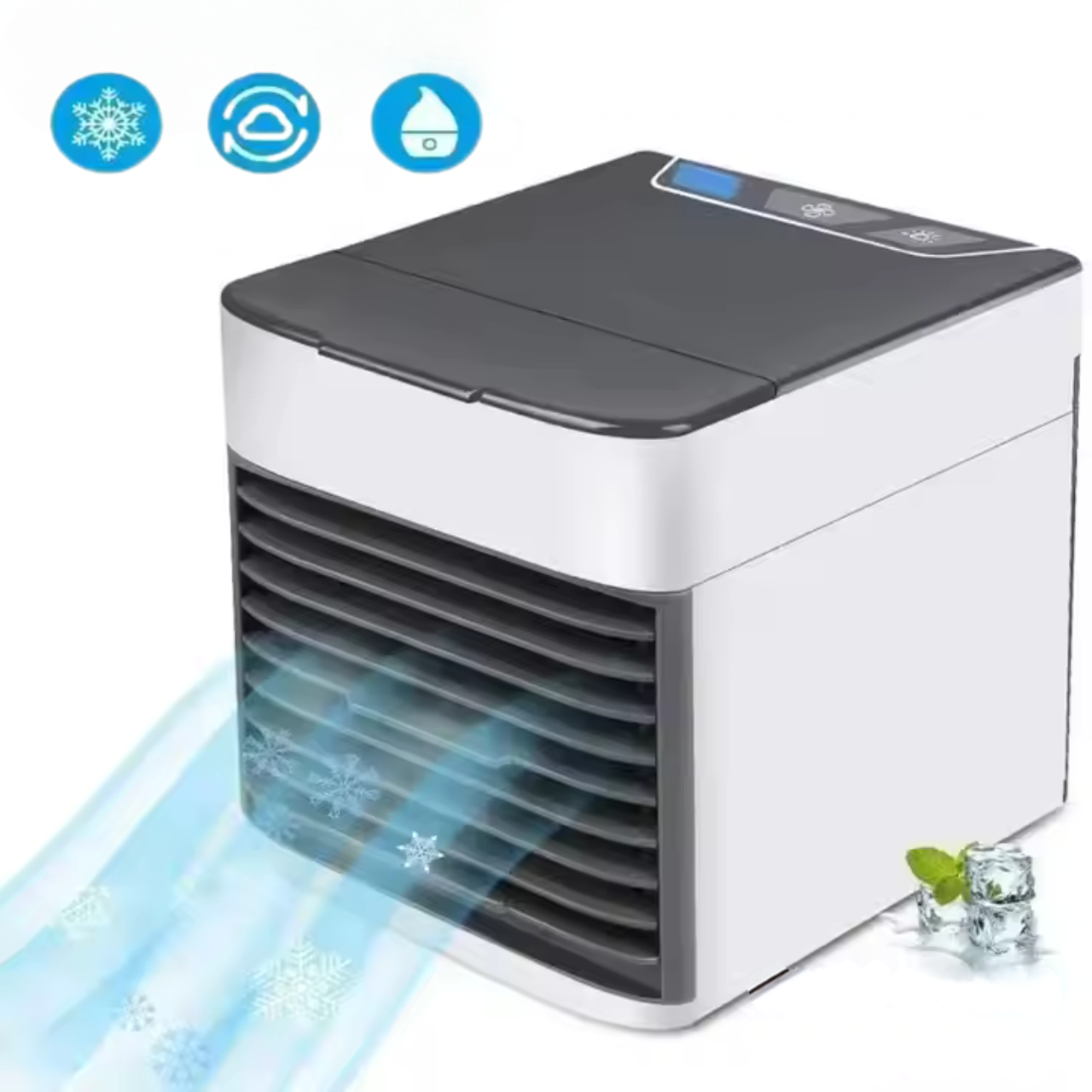 KLIMATOR MINI NA WODĘ I LÓD USB PRZENOŚNY MAŁY WENTYLATOR NAWILŻACZ 3W1