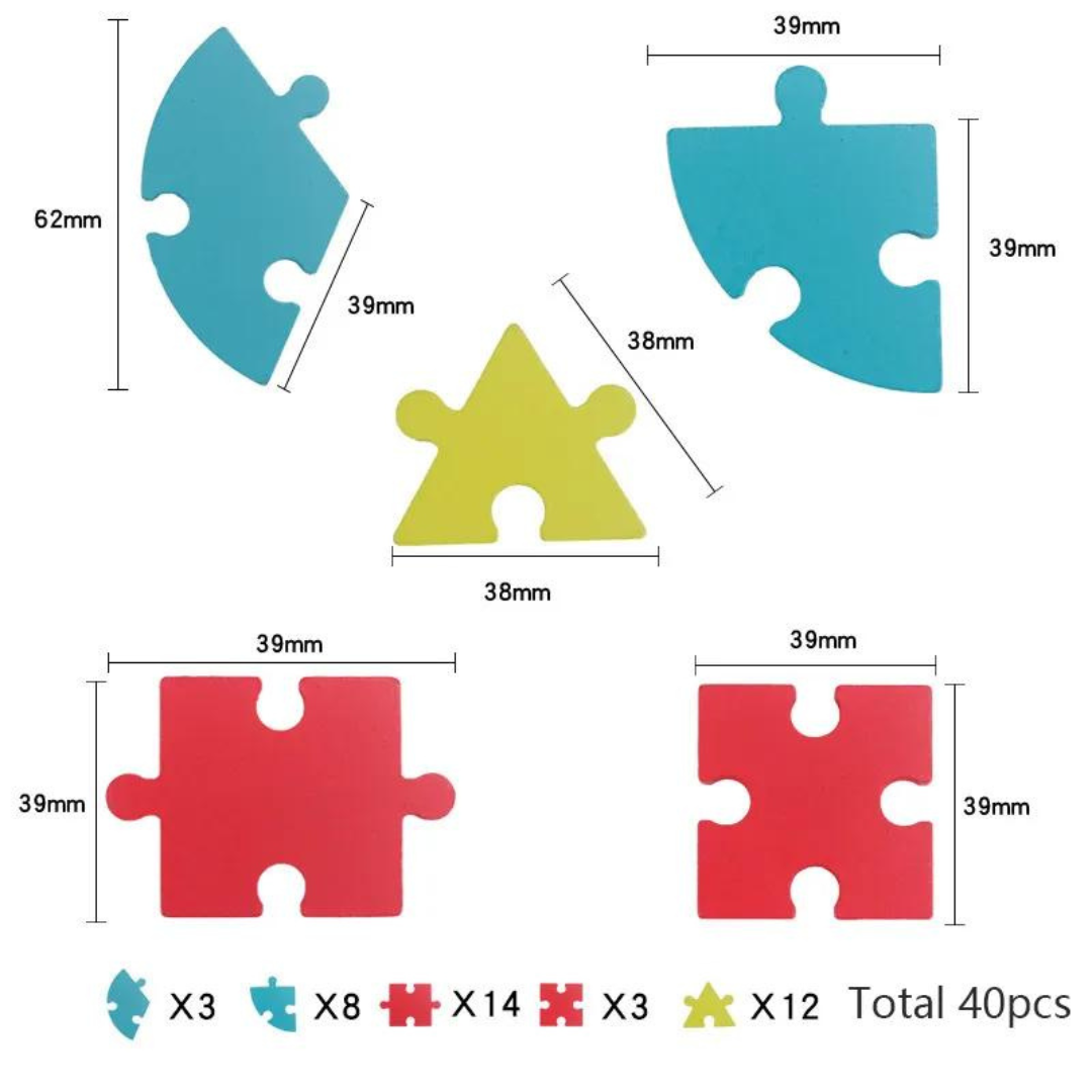 DREWNIANE PUZZLE EDUKACYJNE DLA DZIECI NIEBIESKO - CZERWONO - ŻÓŁTE