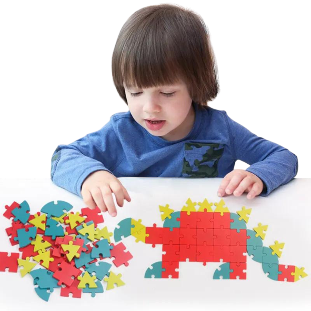 DREWNIANE PUZZLE EDUKACYJNE DLA DZIECI NIEBIESKO - CZERWONO - ŻÓŁTE