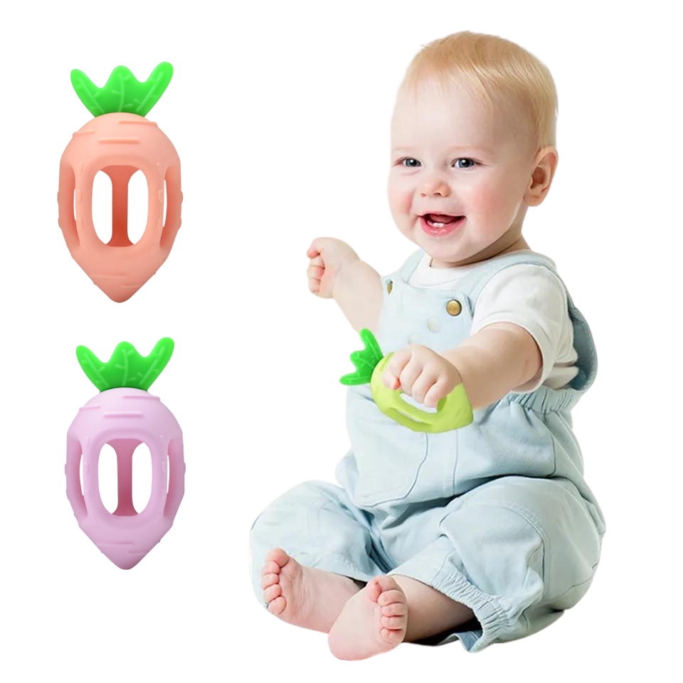 GRYZAK DLA DZIECI RZODKIEWKA Z UCHWYTAMI POMARAŃCZ