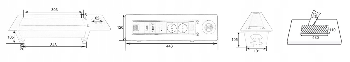 Gniazdo obrotowe blatowe do biurka mediaport indukcja HDMI SPS-E25S