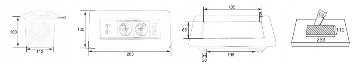 Gniazdo blatowe wpuszczane do biurka obrotowe mediaport 230v SPS-O33B