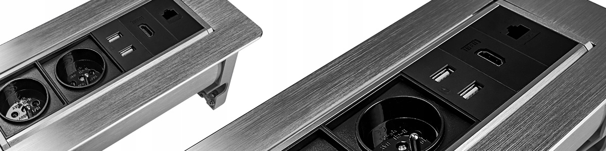 Gniazdo obrotowe wpuszczane do biurka mediaport 230v SPS-O26S