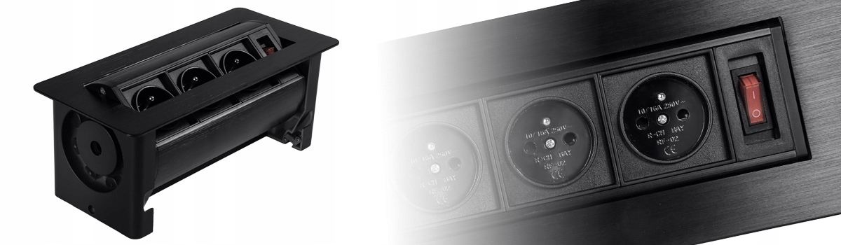 Gniazdo blatowe wpuszczane do biurka obrotowe mediaport 230v SPS-O33B