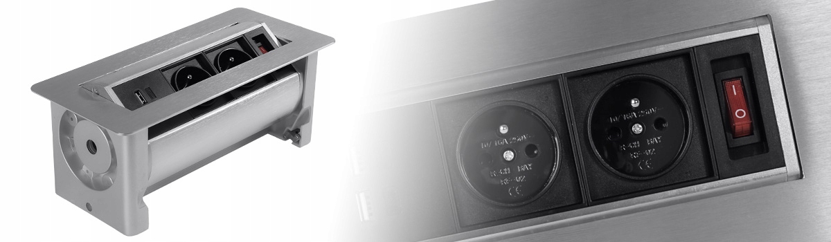 Gniazdo obrotowe wpuszczane do biurka blatu mediaport 230v SPS-O24S