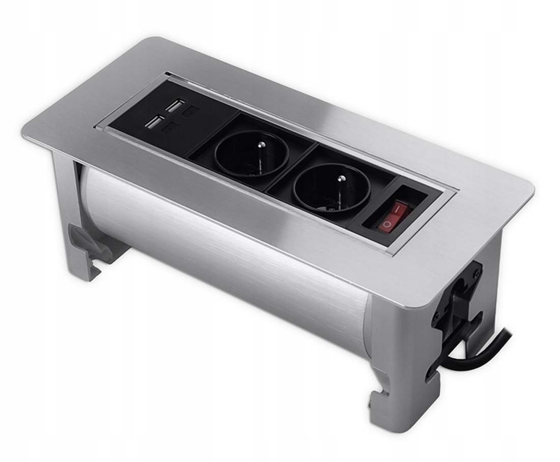 Gniazdo obrotowe wpuszczane do biurka blatu mediaport 230v SPS-O24S