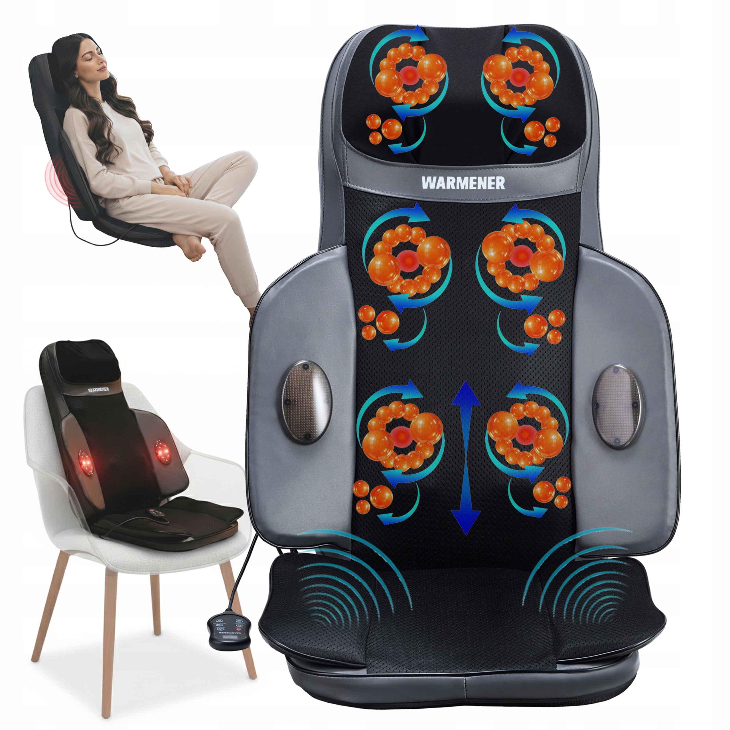Mata masująca HeatMat Pro Warmener™ ułożona na fotelu