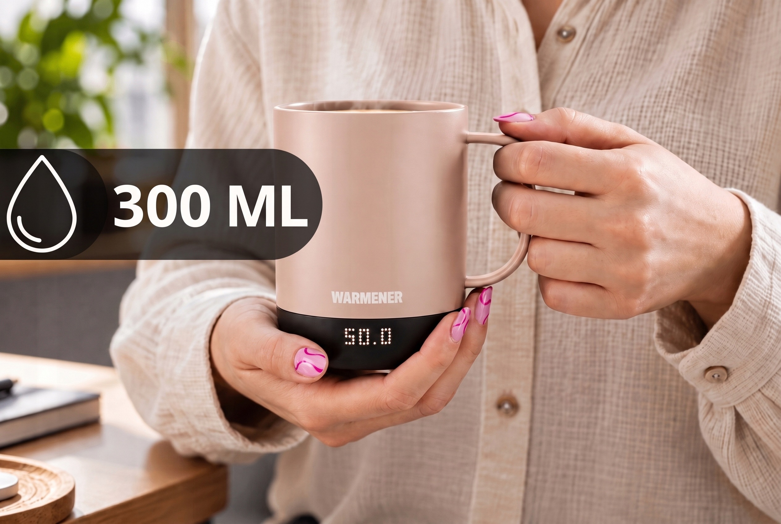 Warmener HeatMug — prezentacja beżowego modelu