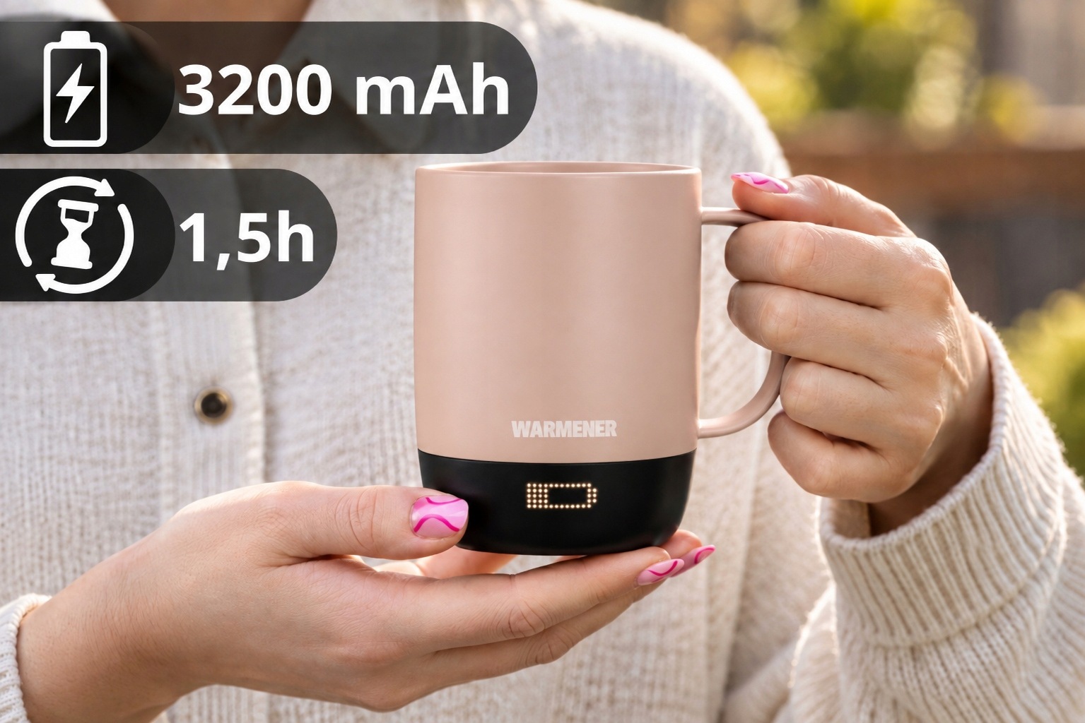 Warmener HeatMug — zdjęcie beżowego kubka