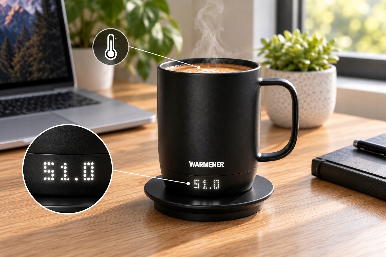 Warmener HeatMug — wyświetlacz LED