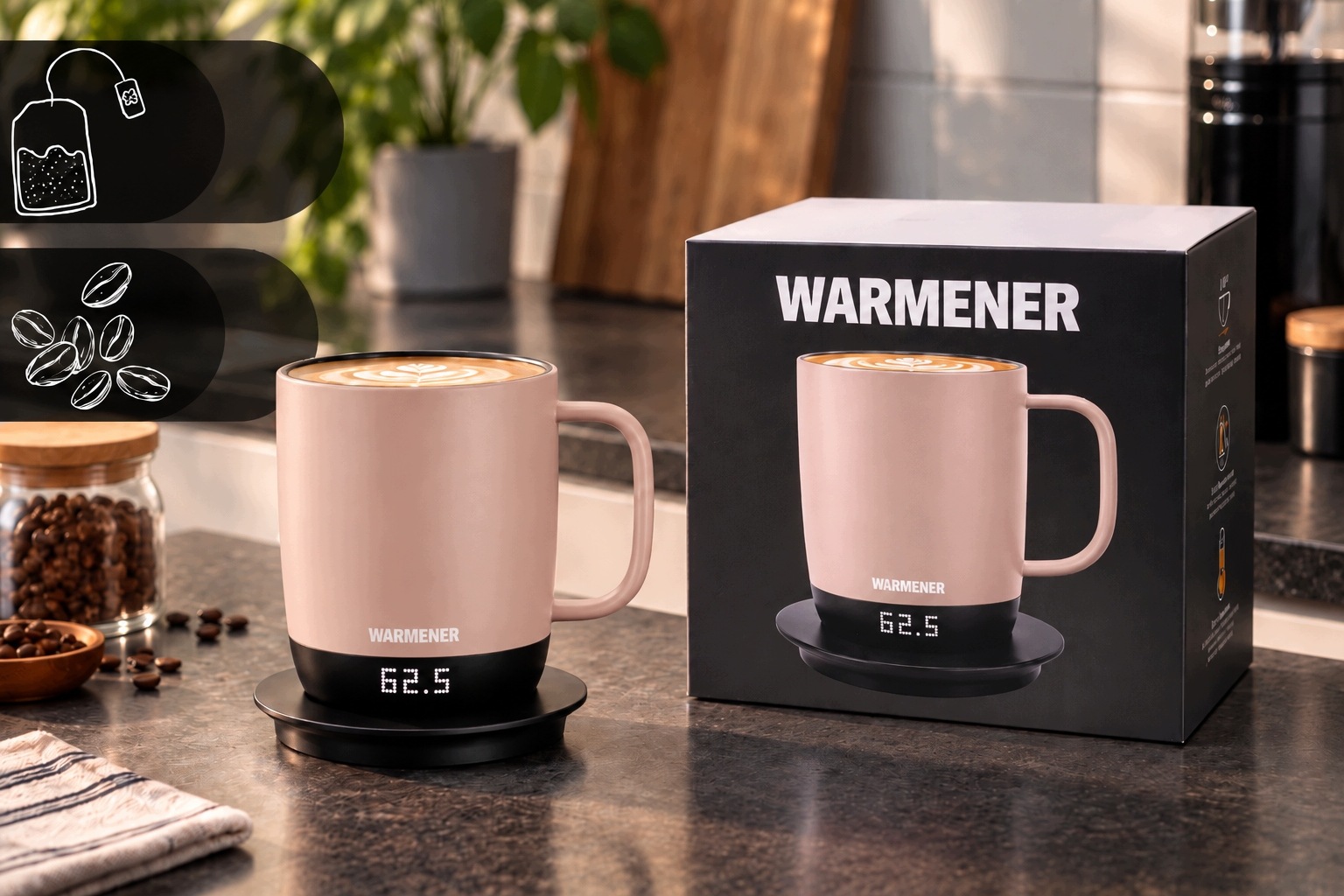 Warmener HeatMug — prezentacja beżowego kubka