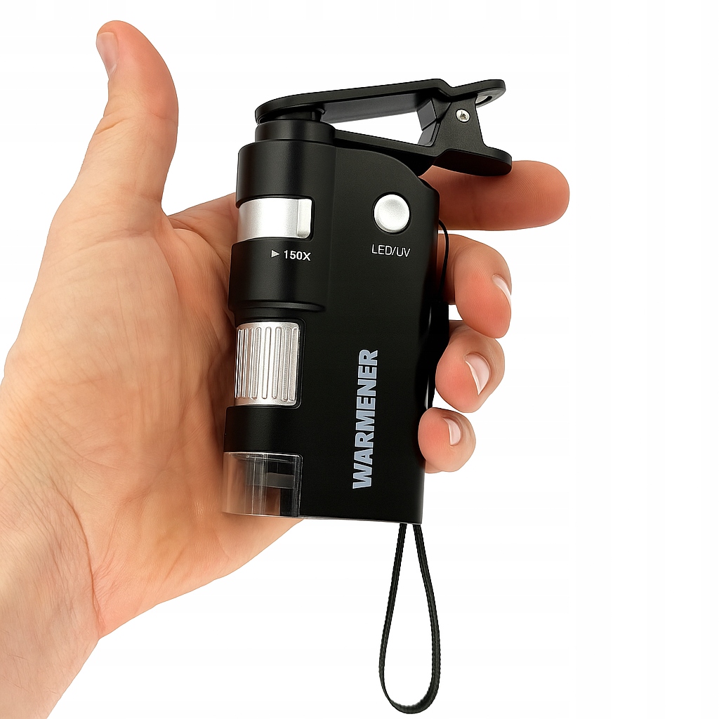 Mikroskop Warmener z podświetleniem LED i UV podczas pracy