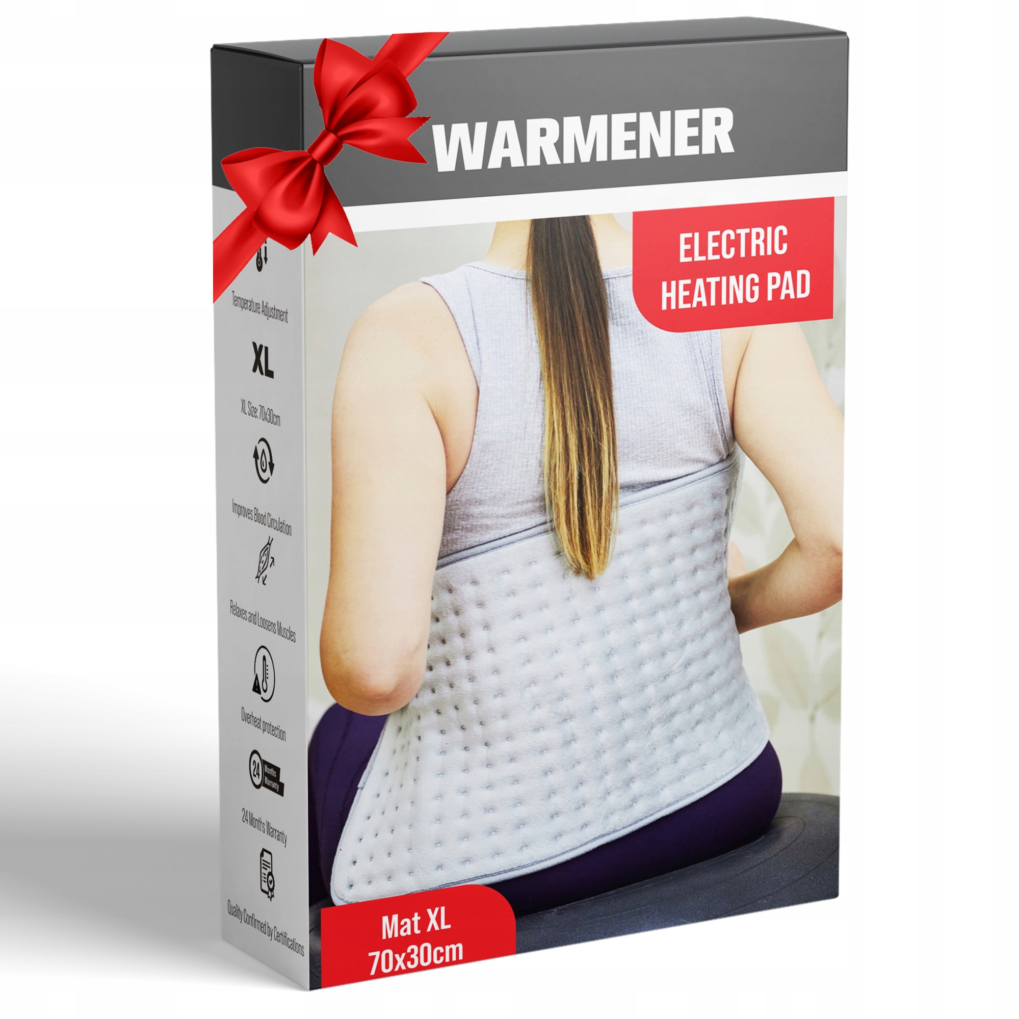 Pas rozgrzewający Warmener™ – widok z tyłu i szeroki zakres regulacji