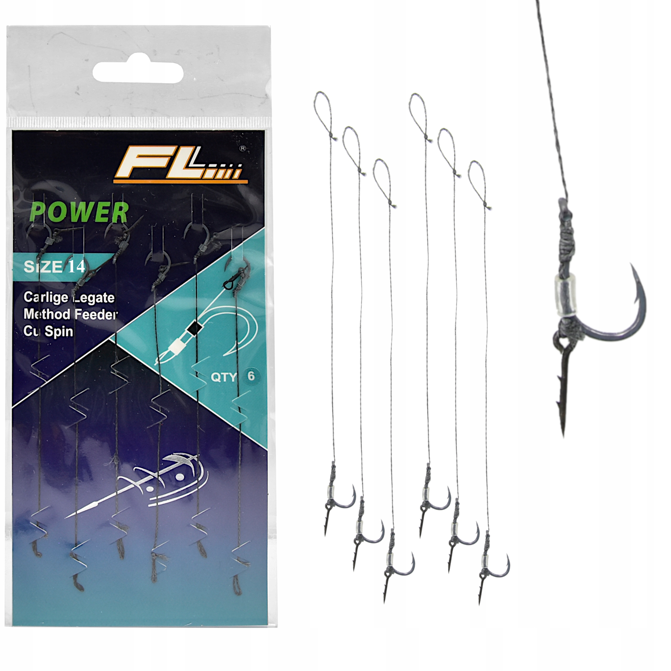 Haczyki Method Feeder na przyponie z igłą # 14