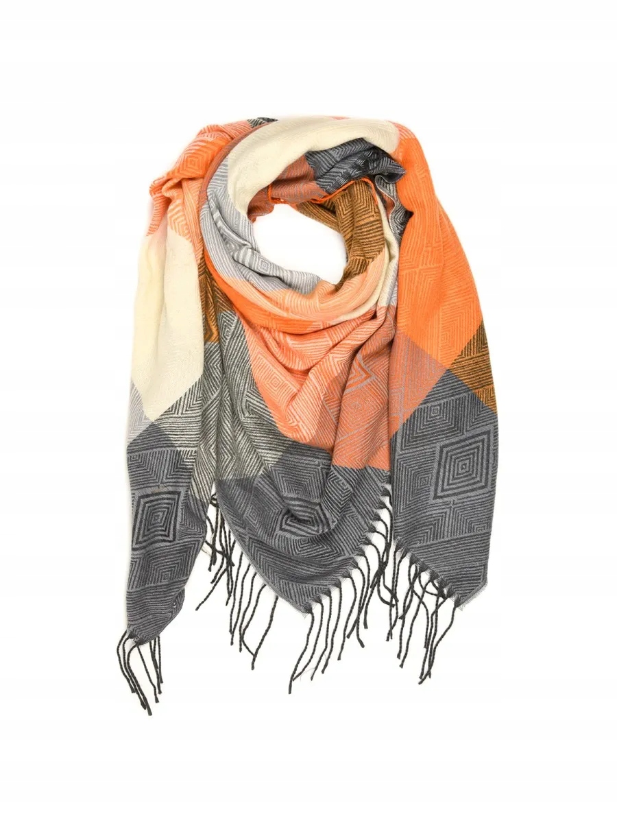 Versoli miękka i ciepła chusta krata frędzle krata jodełka szary REC-74 7#