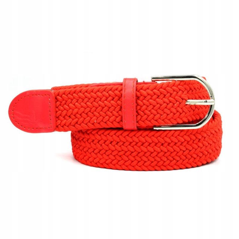 Pasek damski pleciony guma 3,2cm czerwony