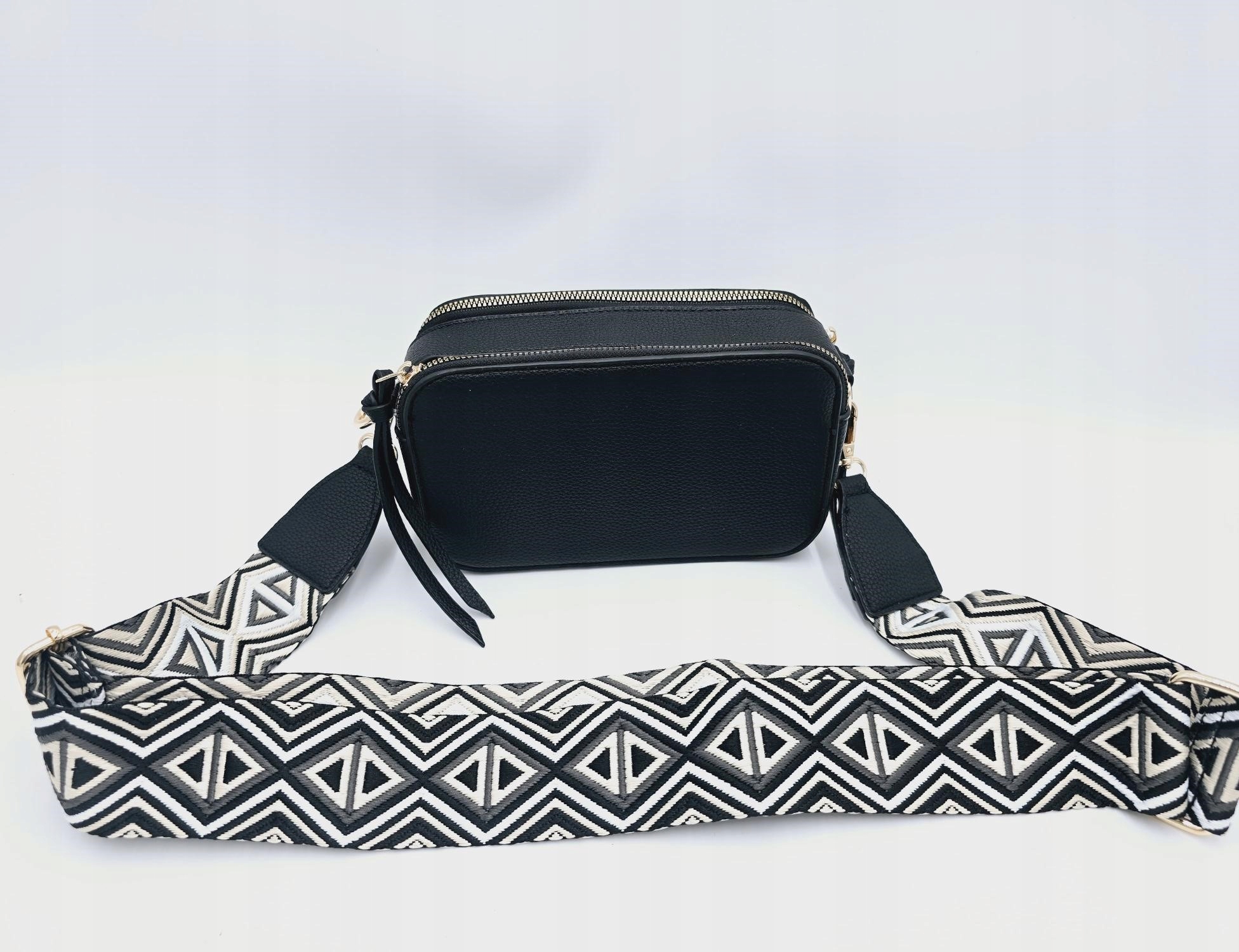 Sara Moda - torebka listonoszka skóra ekologiczna pasek BOHO czarny 1979