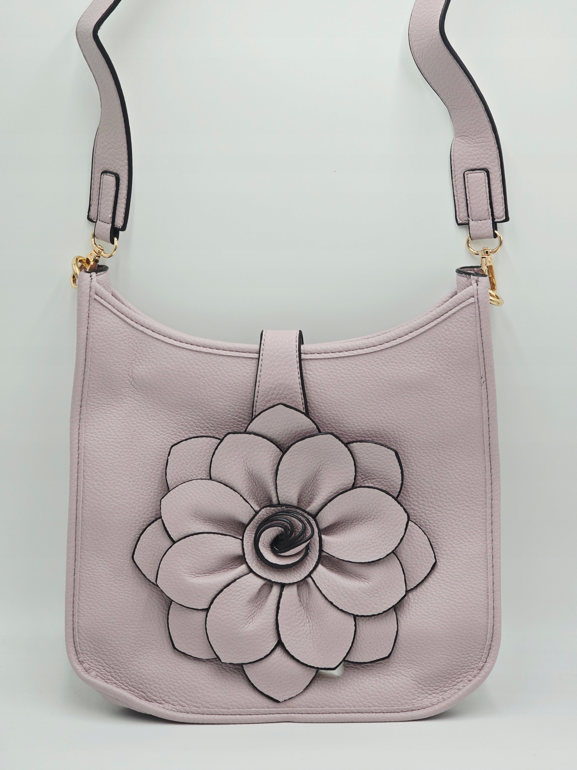 Maxfly - torebka listonoszka skóra ekologiczna kwiat 3D fioletowy H503