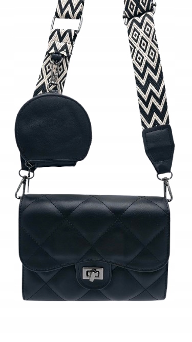 Victoria J. torebka listonoszka pikowana portfelik pasek BOHO czarny VJ-939