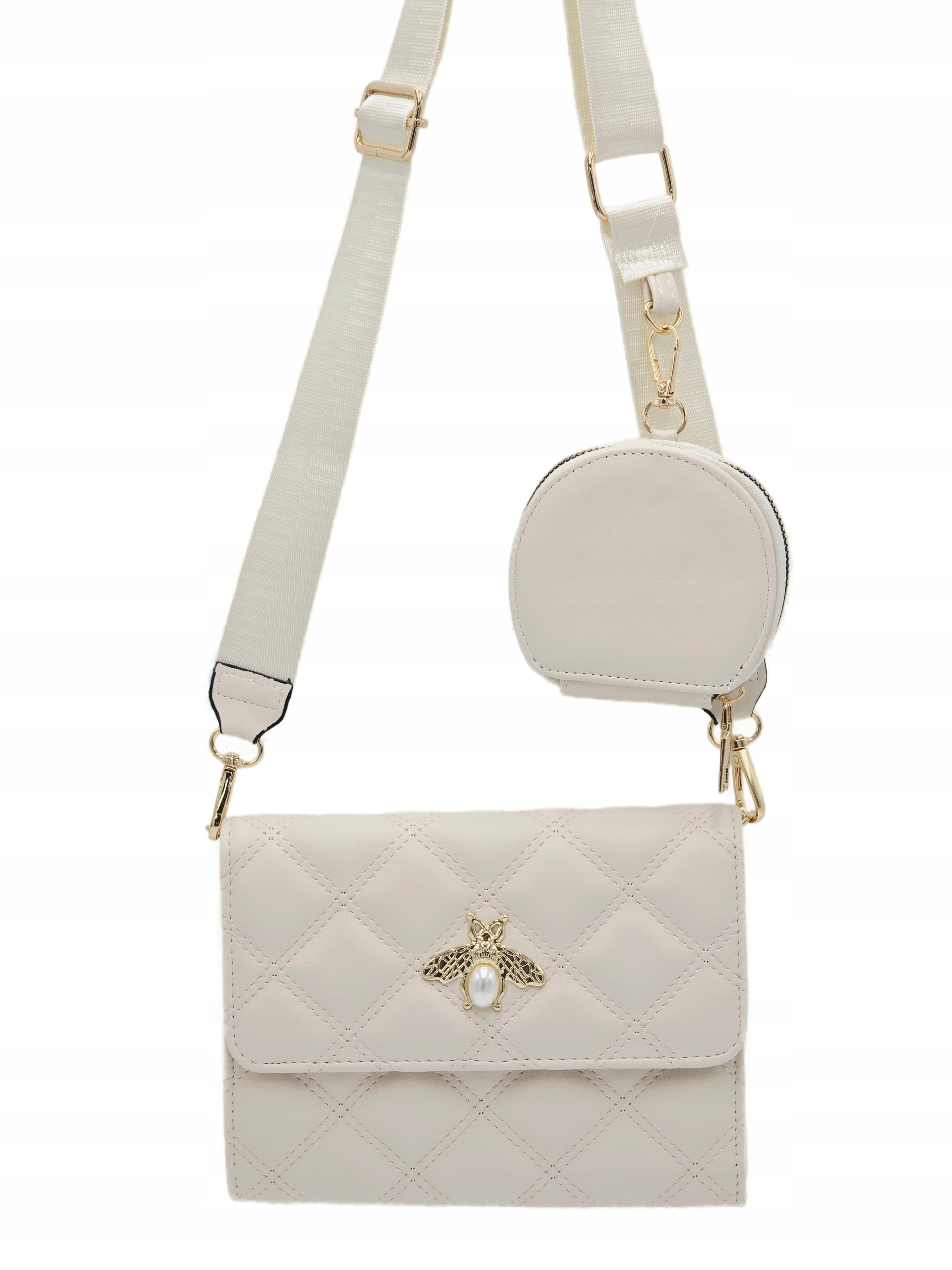 Victoria J. - torebka listonoszka portfelik pikowana pszczoła beżowy VJ-956