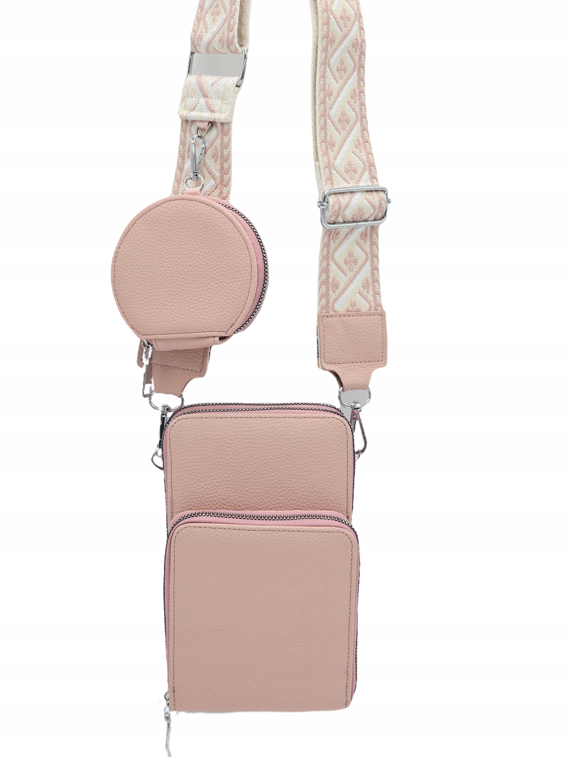 Torebka rowerówka portfel z portfelikiem pasek BOHO różowy Q0693