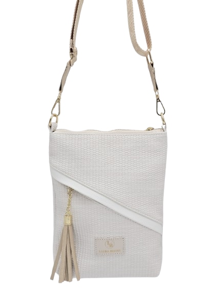 Laura Biaggi torebka listonoszka złoty chwost biały struktura płótna 323012