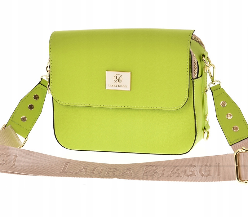 Laura Biaggi - torebka listonoszka kuferek zielony limonka mat JS170