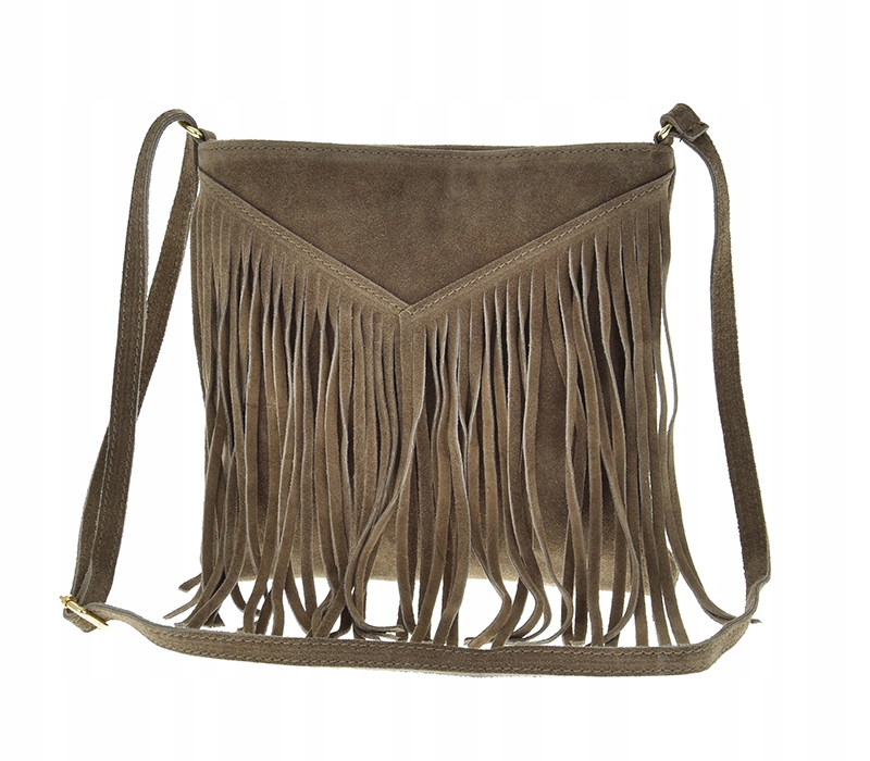 Laura Biaggi - torebka listonoszka skóra naturalna frędzle mokka TS 04-530