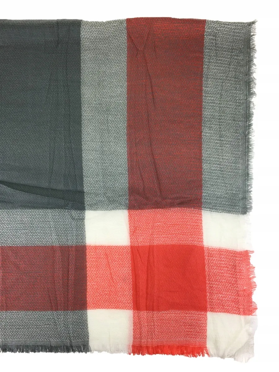 Jordan - miękka i ciepła chusta krata pomarańczowy szary biały 7# 140x140cm