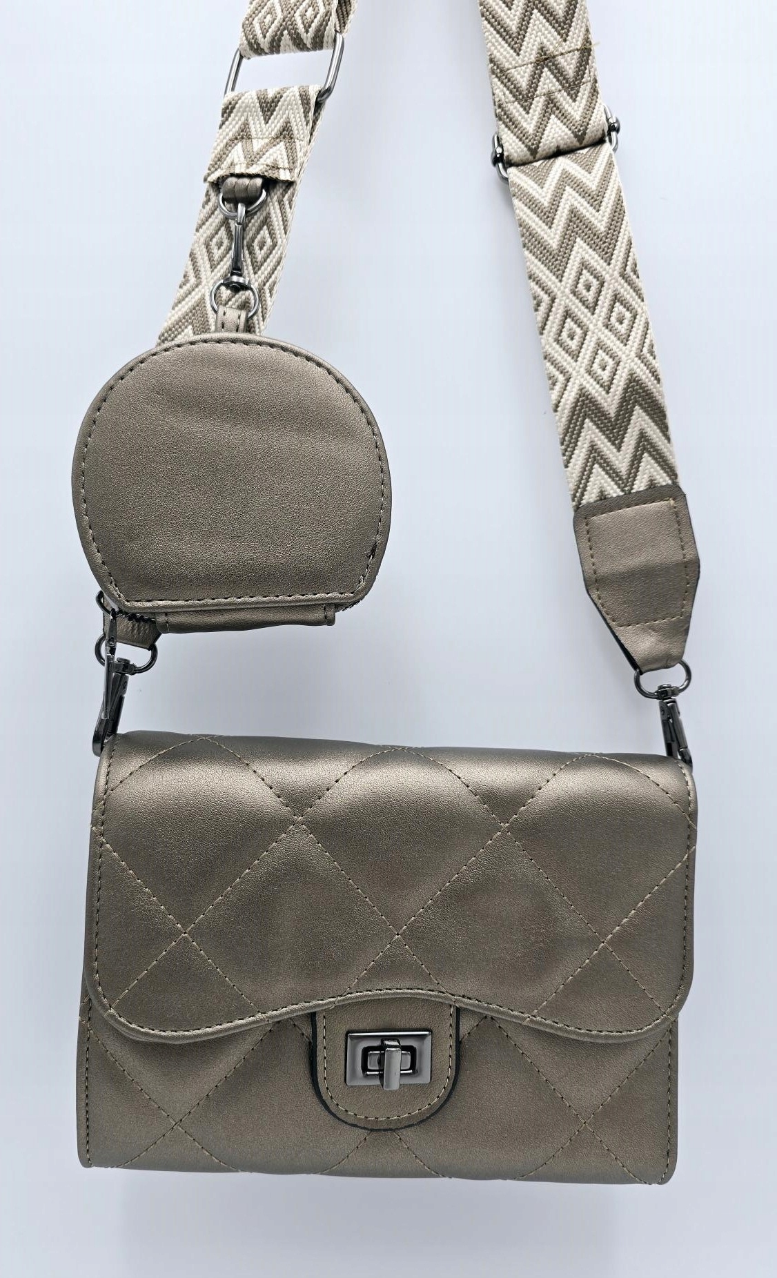 Victoria J. - torebka pikowana portfelik pasek BOHO metaliczny VJ-939