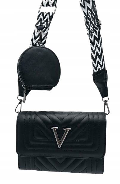 Victoria J. - torebka listonoszka przeszycia pasek BOHO czarny mat VJ-944