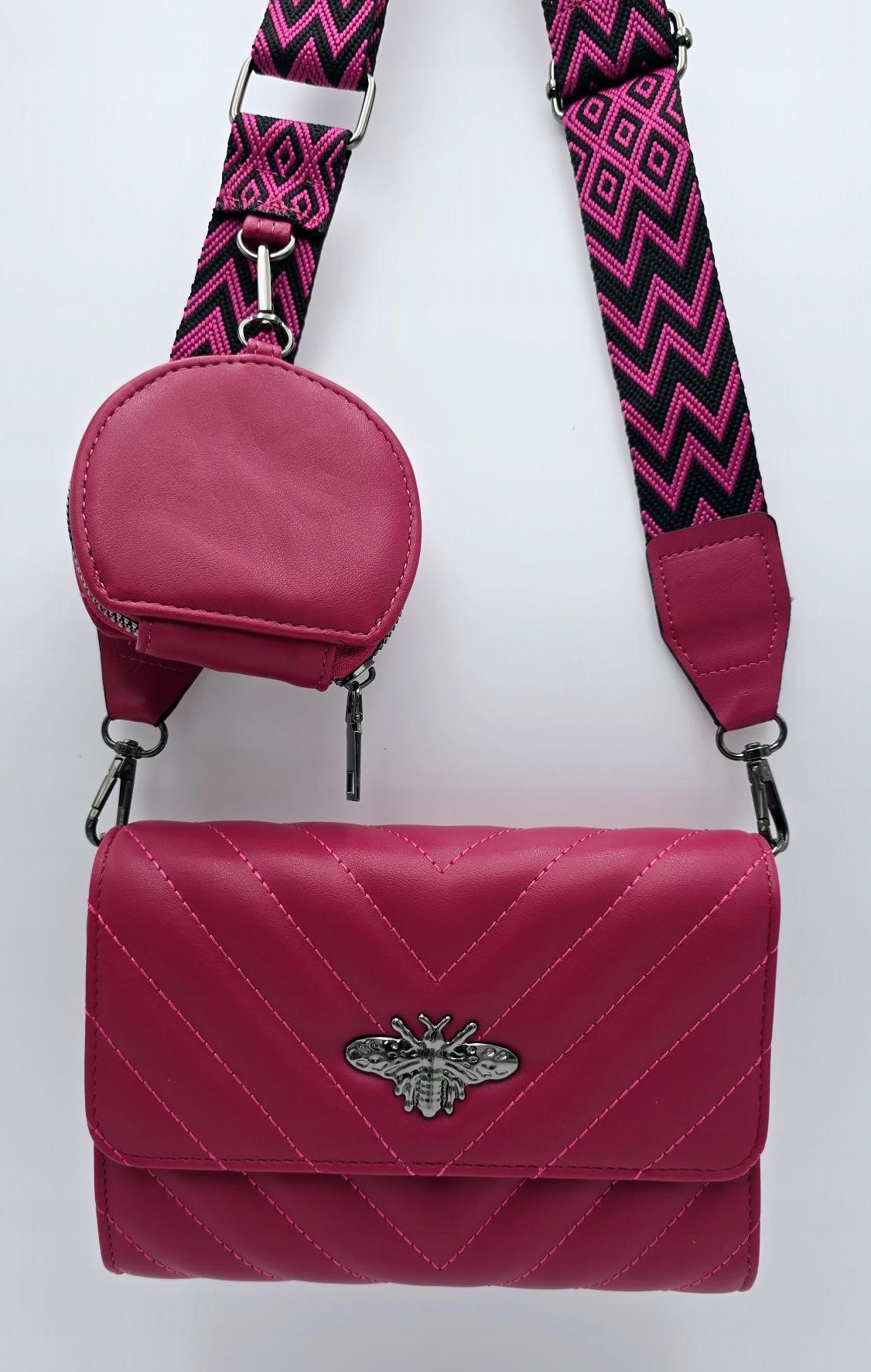 Victoria J. - torebka przeszycia pszczoła pasek BOHO amarant VJ-942