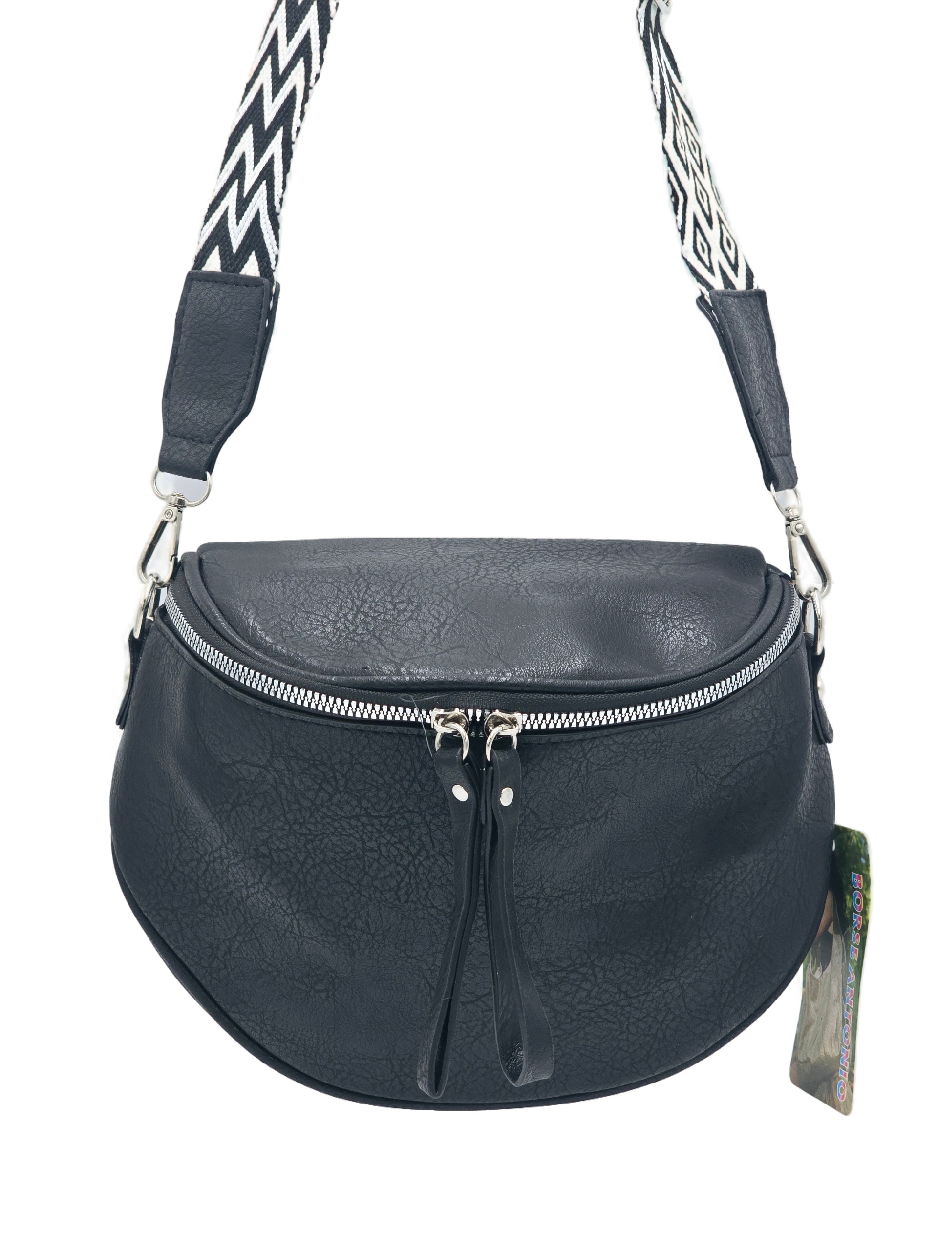 Torebka listonoszka nerka skóra ekologiczna pasek BOHO czarny 76201