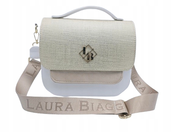 Laura Biaggi - torebka listonoszka kuferek biały 2 odcienie złotego P332