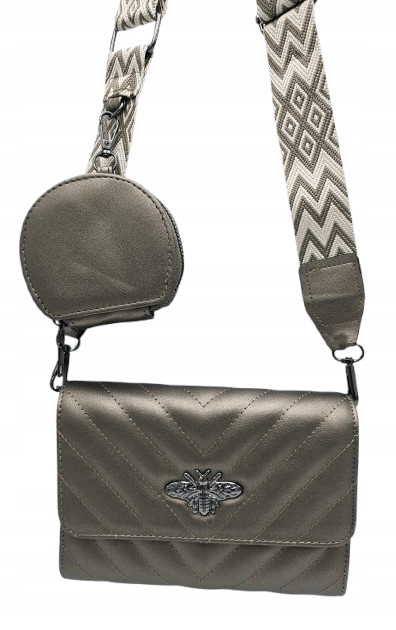 Victoria J. torebka listonoszka przeszycia pszczoła pasek BOHO złoty VJ-942