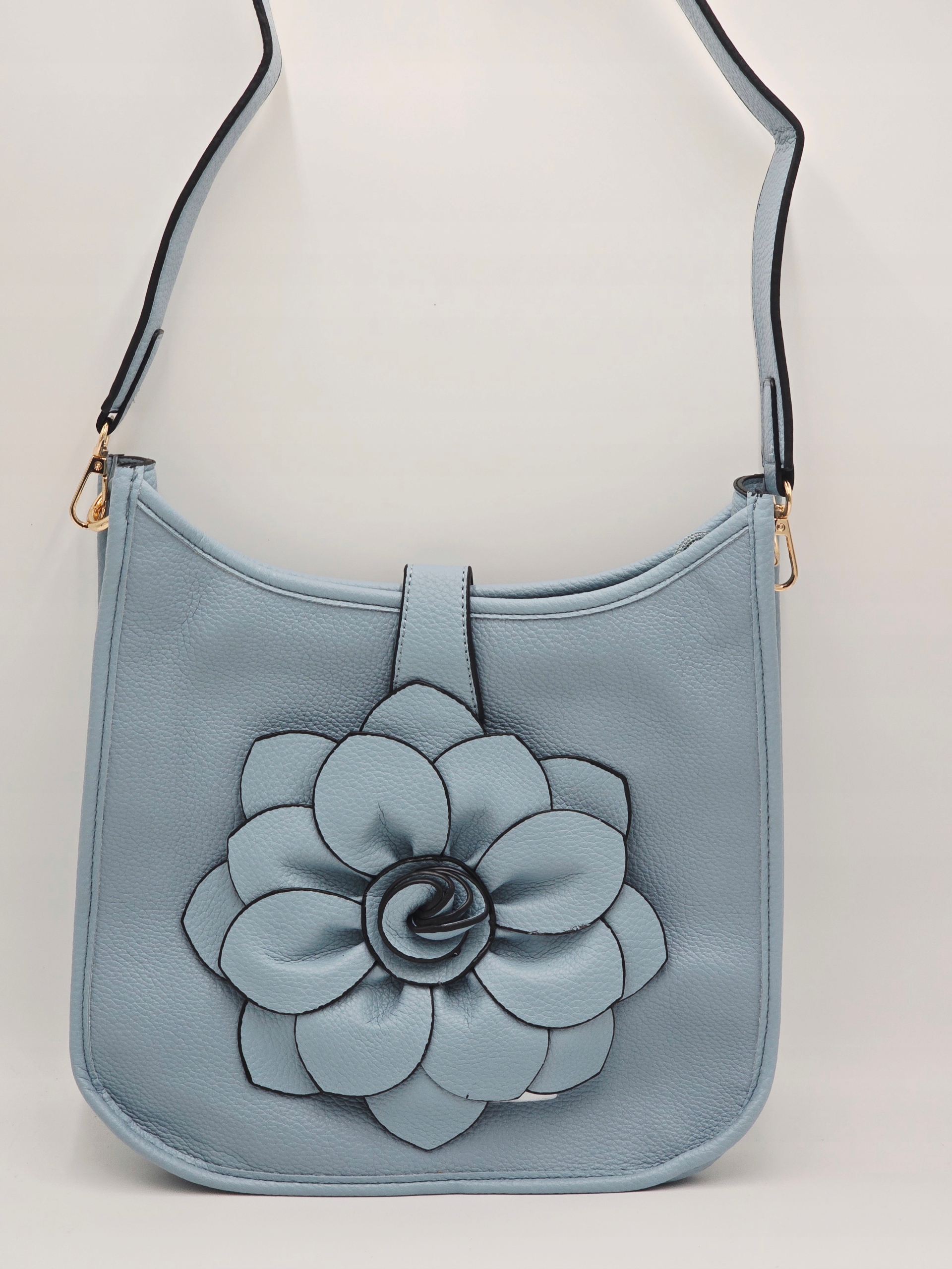 Maxfly - torebka listonoszka skóra ekologiczna kwiat 3D niebieski H503