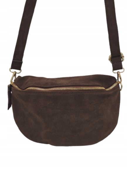 Torebka listonoszka nerka skóra naturalna zamsz brąz czekolada TS 04-540