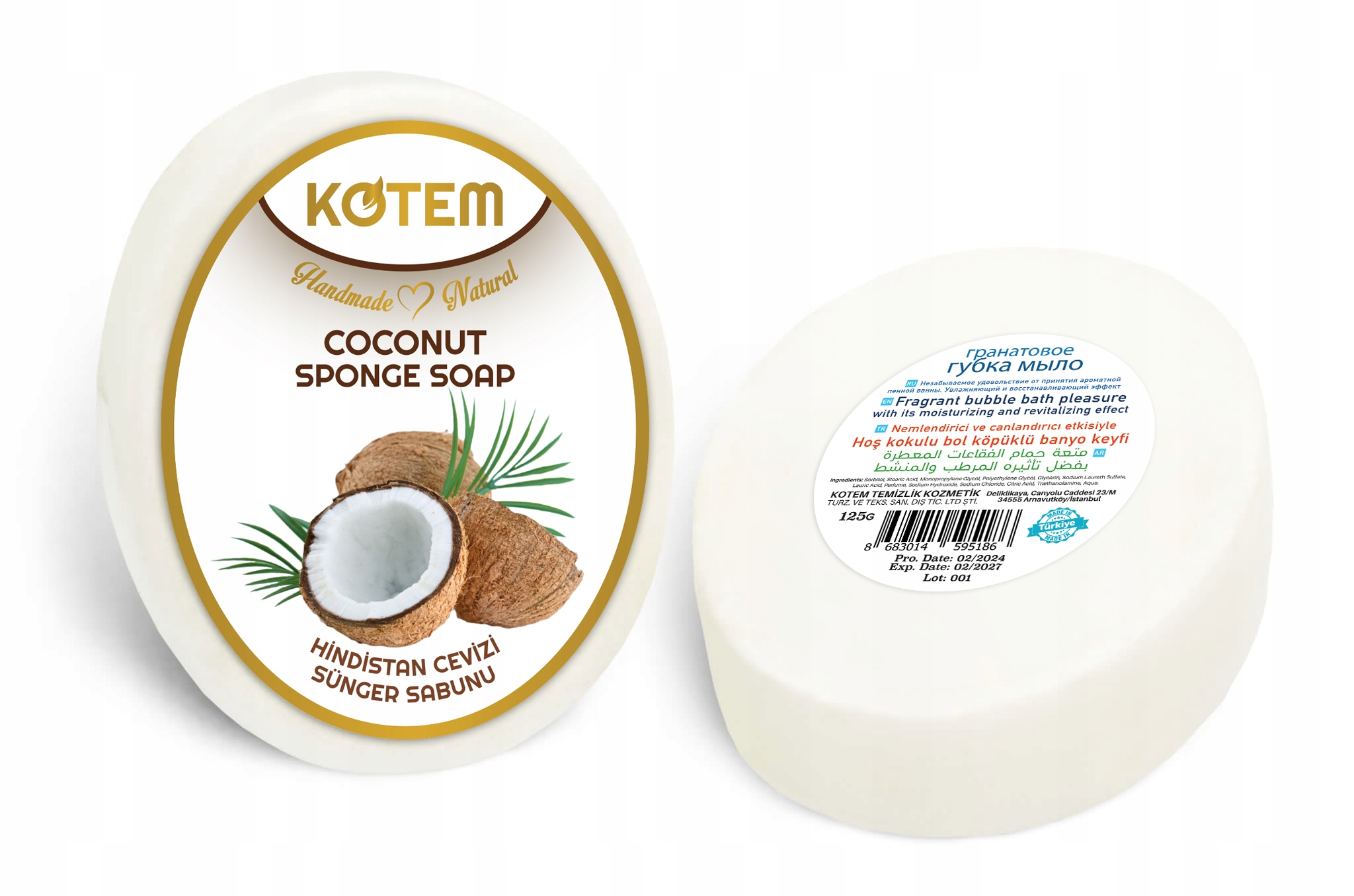 Kotem - naturalne mydło z gąbką Kokos 125g