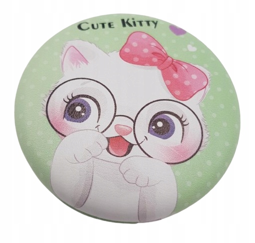 Lusterko kieszonkowe 7,3 cm podwójne kotek jasnozielone