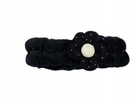 Opaska kosmetyczna do makijażu plusz kwiatek srebrne dżety czarny