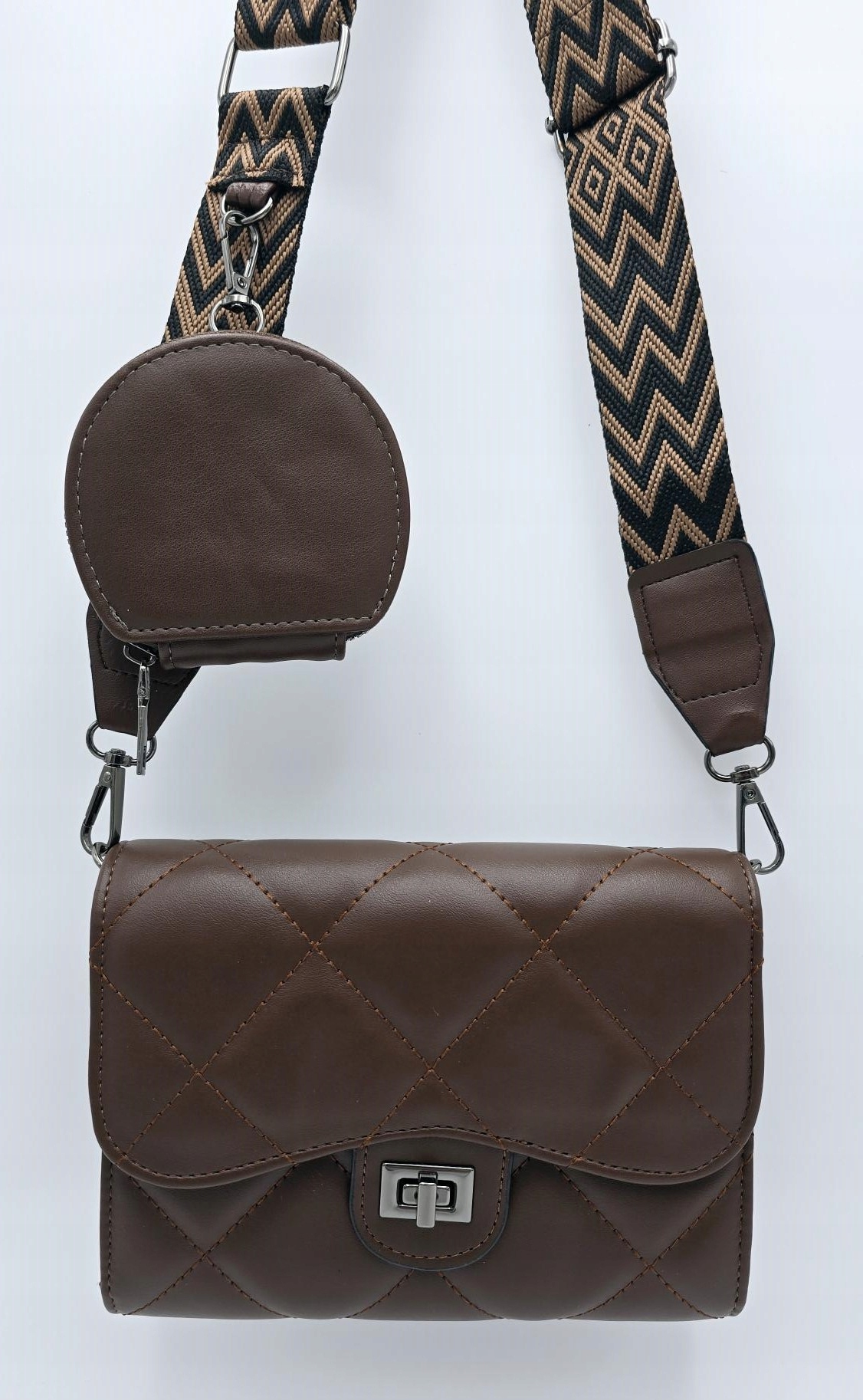 Victoria J - torebka pikowana portfelik pasek BOHO brązowy czekolada VJ-939