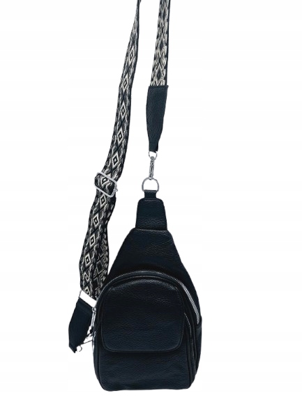 Sara Moda - torebka plecak skóra ekologiczna pasek BOHO czarny groszek 1969