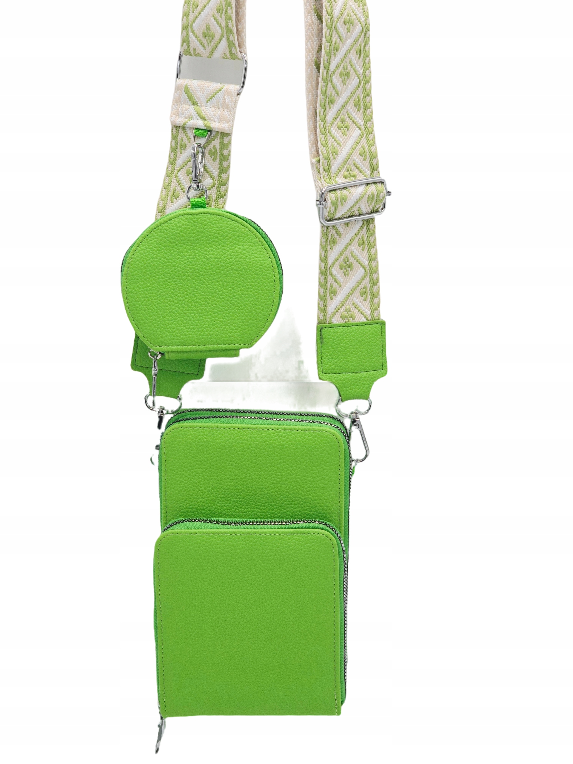 Torebka rowerówka portfel z portfelikiem pasek BOHO zielony Q0693