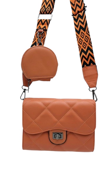 Victoria J. - torebka pikowana portfelik pasek BOHO pomarańczowy VJ-939