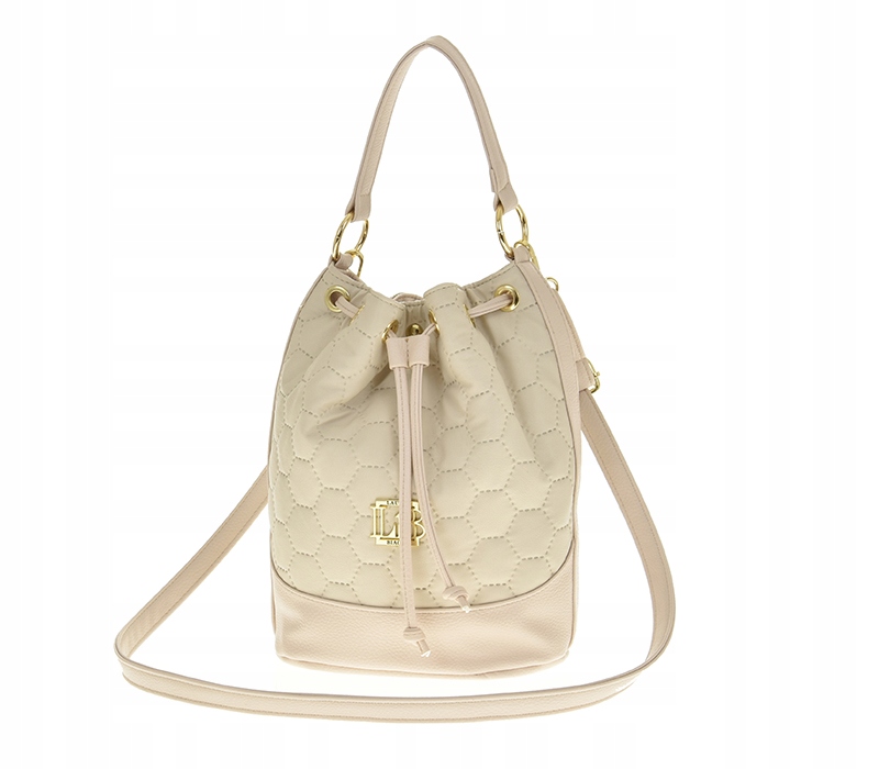 Laura Biaggi - torebka worek sakiewka zaciągany beżówy sześciokąty pik E106