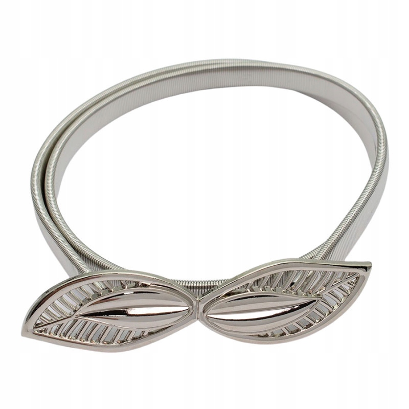 Pasek damski sprężynka srebrny 2 listki