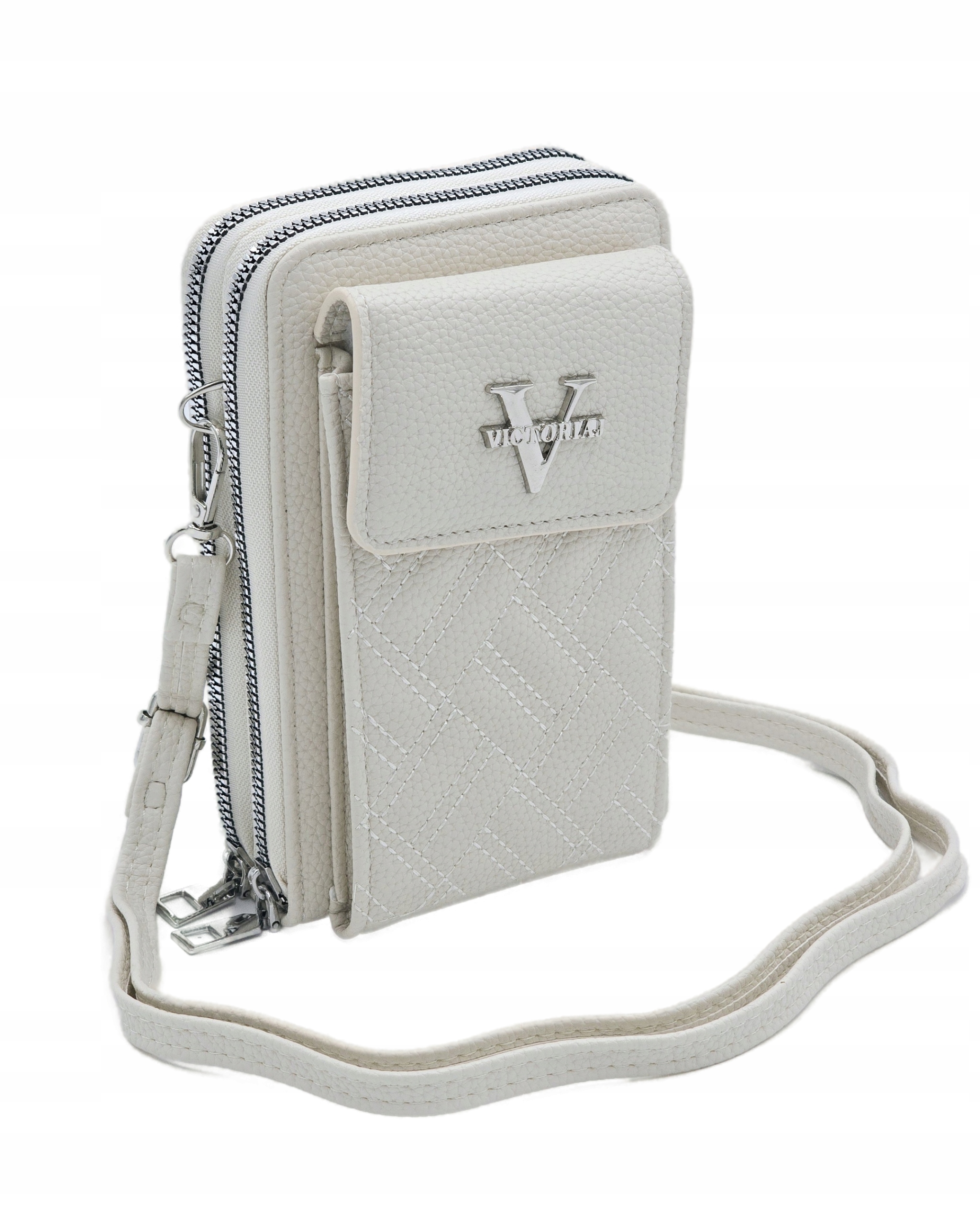 Victoria J. - torebka rowerówka portfel etui na telefon jasny beżowy VJ2008