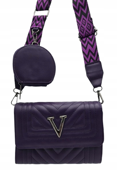 Victoria J. - torebka listonoszka przeszycia pasek BOHO fioletowy VJ-944