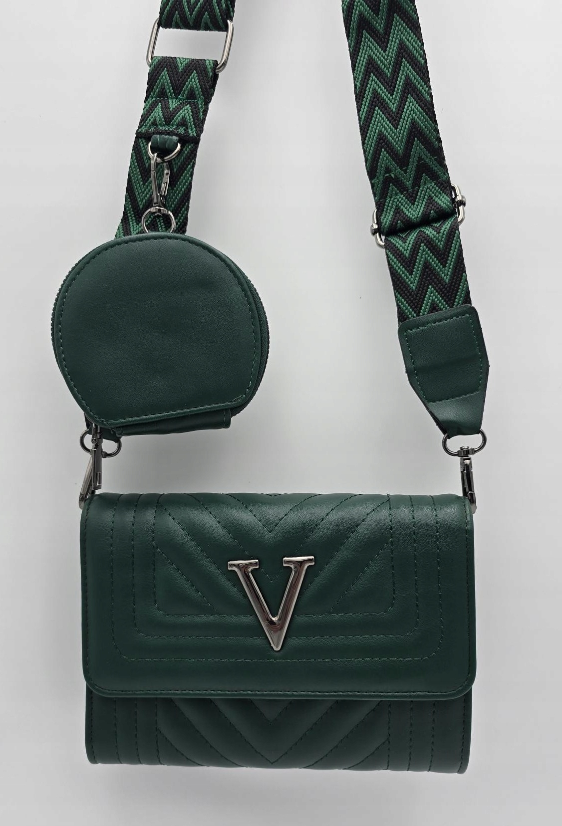 Victoria J. - torebka listonoszka przeszycia pasek BOHO zielony VJ-944