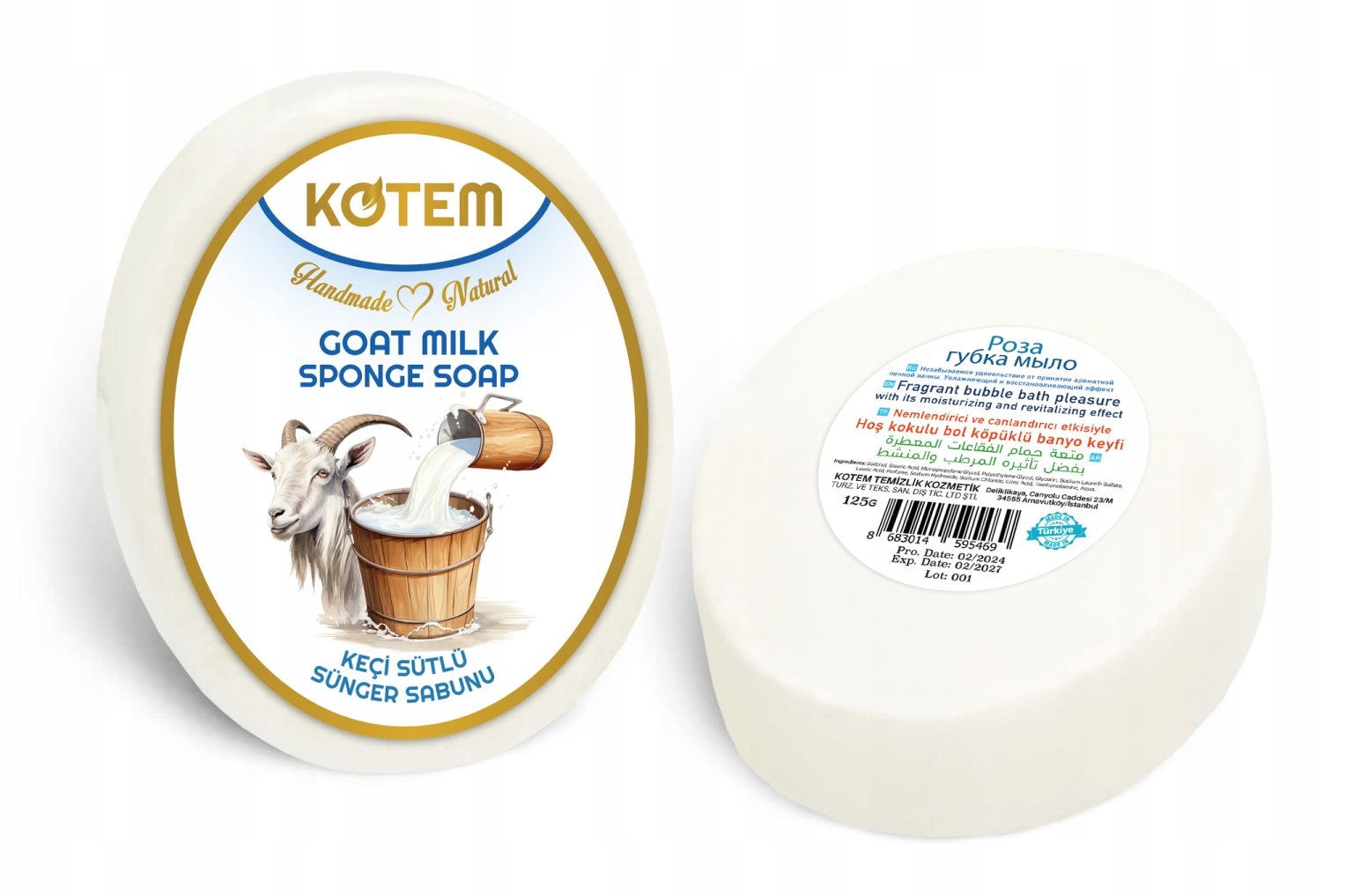 Kotem - naturalne mydło z gąbką Kozie mleko 125g